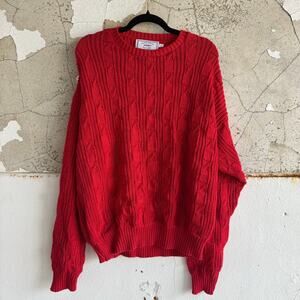 Vtg 90s Cable Knit Sweater Chunky Fisherman Crewneck Pullover Mens L Holiday